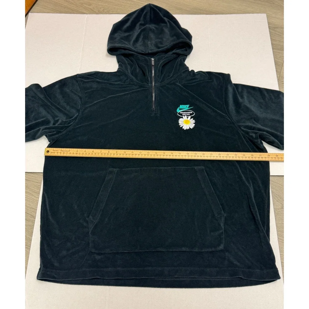 Nike Sportswear Womens Short Sleeve Half Zip Hoodie‎ Daisy Print Black XL